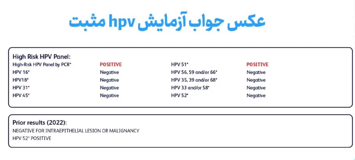 نمونه برگه آزمایش hpv مثبت