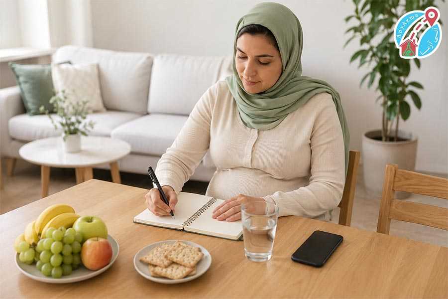 ثبت روزانه تهوع و علائم بارداری در هفته هشتم همراه با مصرف آب